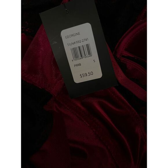 Frederick’s of Hollywood Georgine Velvet & Eyelash Lace Bodysuit/Teddy S New - Picture 7 of 9